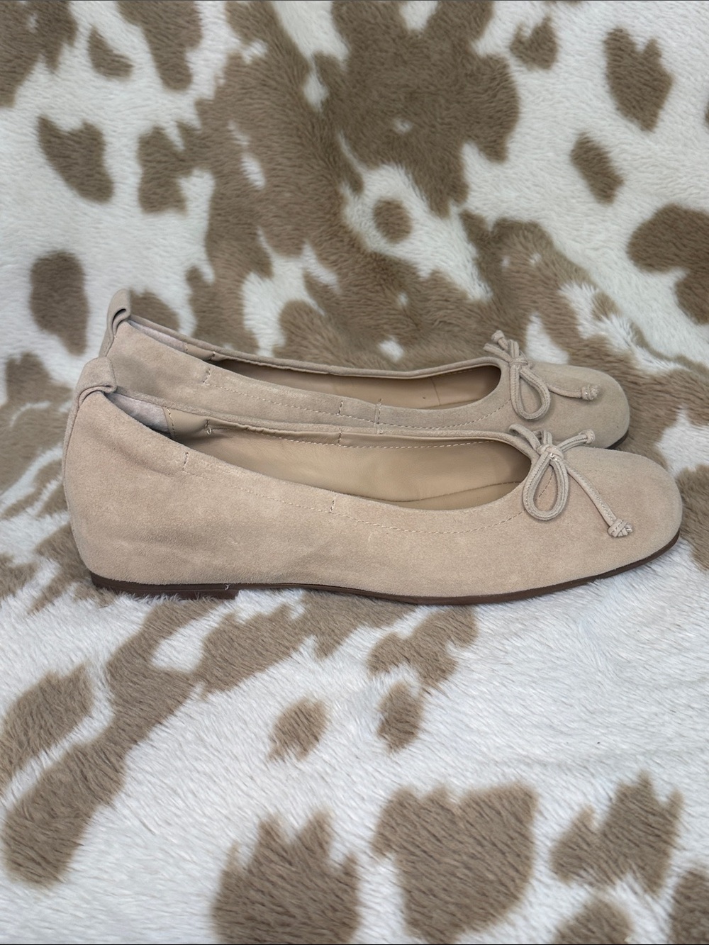 Abeo Taupe Suede Bow Ballet Flats - Picture 3 of 6